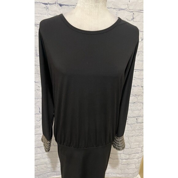 VS Moda International Women's Black beaded open back & arm stretch dress Medium - Picture 5 of 12
